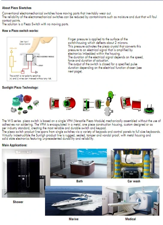 Ws163f1nom IP68 16mm Green Anodized Flat Operator Flyingleads 200mA 24VAC/DC Normally Open Momentary Piezo Switch