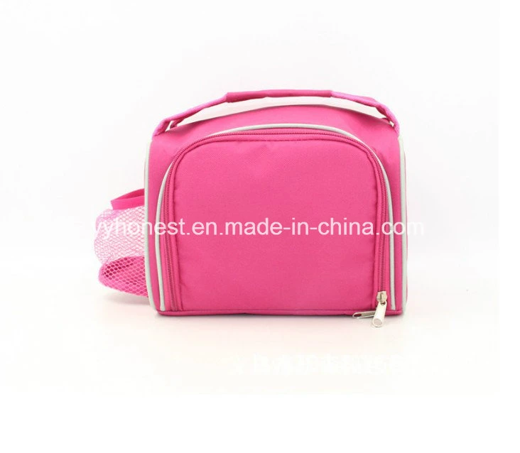 High Quality Eco-Friendly 600d Polyester Pink Lunch Bag