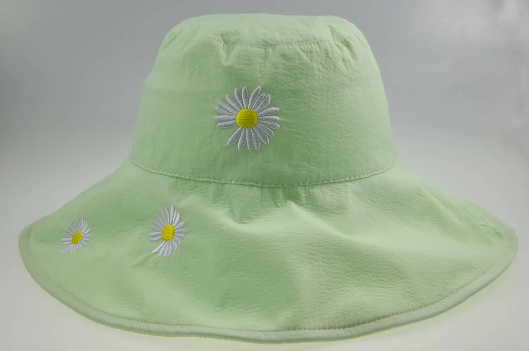 Customized Cotton or Polyester Summer Ladies Large Brim Bucket Hat