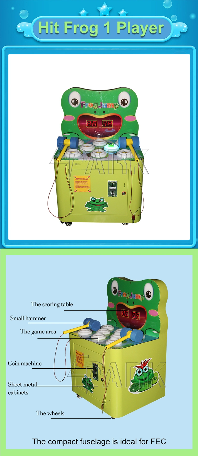 Amusement Park Kids Hit Frog 1 Player Game Machine Hit Hammer Arcade Game Machine for Sale