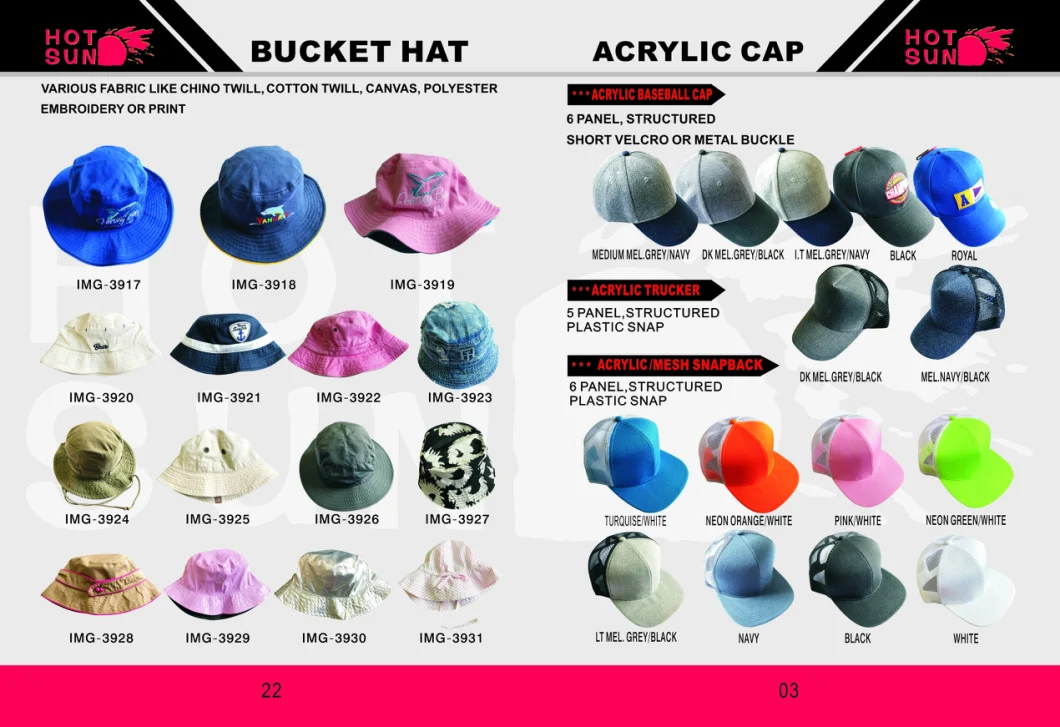 Hat Cap with Cotton Twill Style Sports Bucket Hat