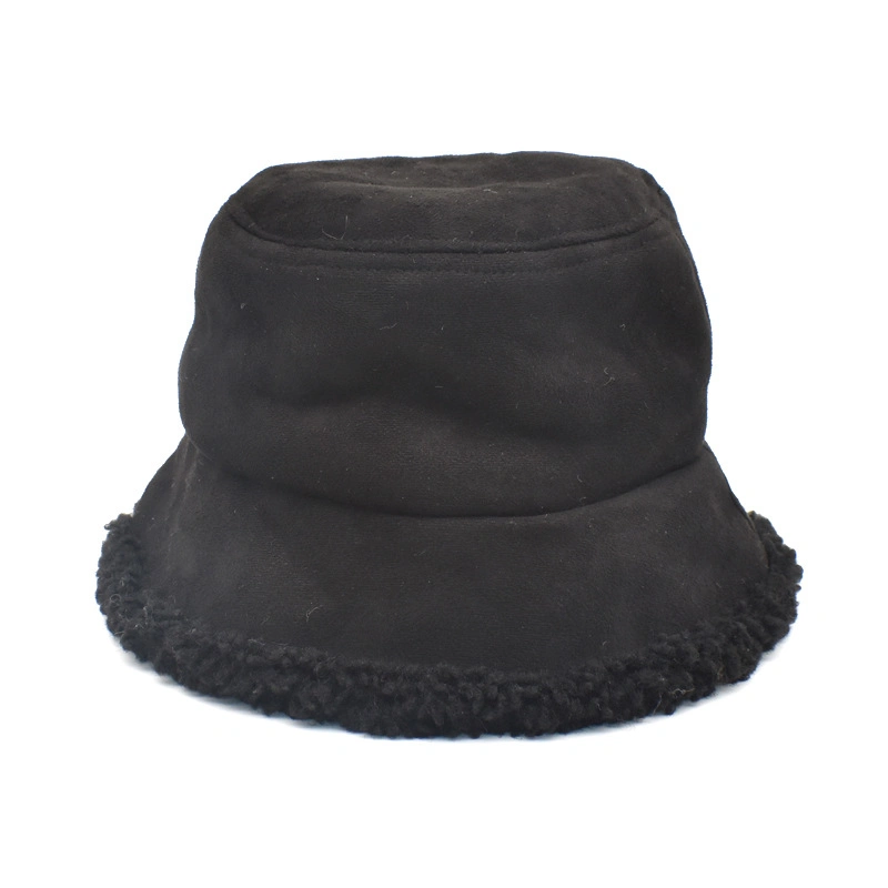 Suede Chunky Traditional Plaid Plush Wool Fur Soft Thicken Warm Winter Bucket Hat Cap