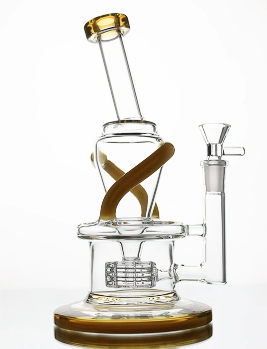 Oil Rig Pipe Glass Water Pipes with Yellow Percolator and 14mm Joint Recycler Glass Pipe