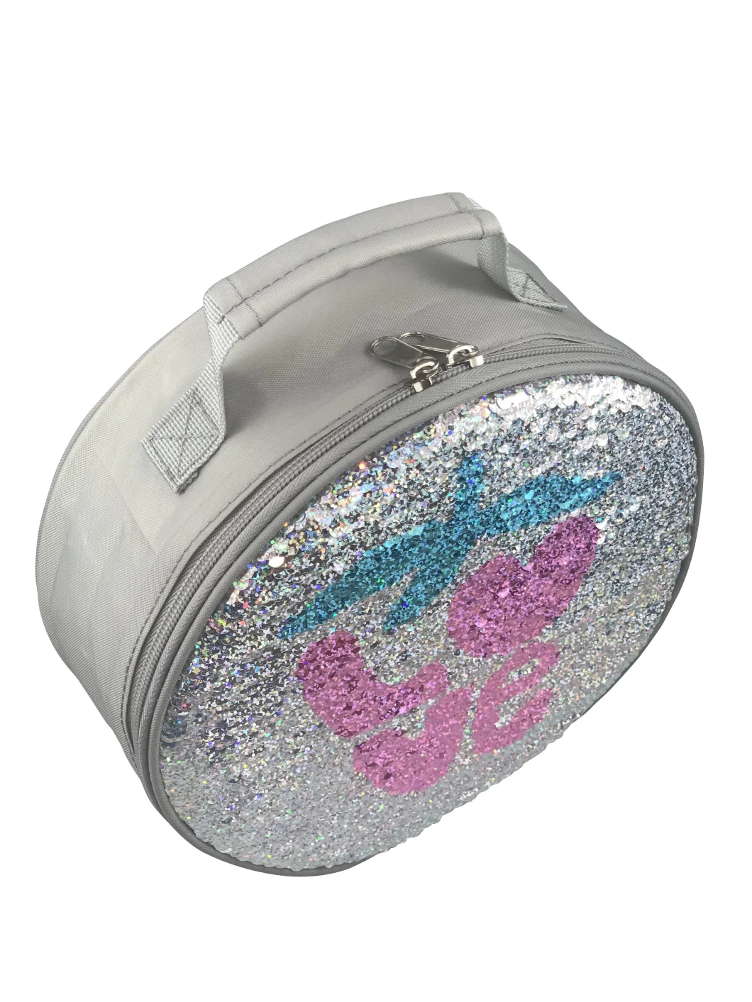 Sequin Flipable Holographic Love Strawberry Round Lunch Bag for Kids