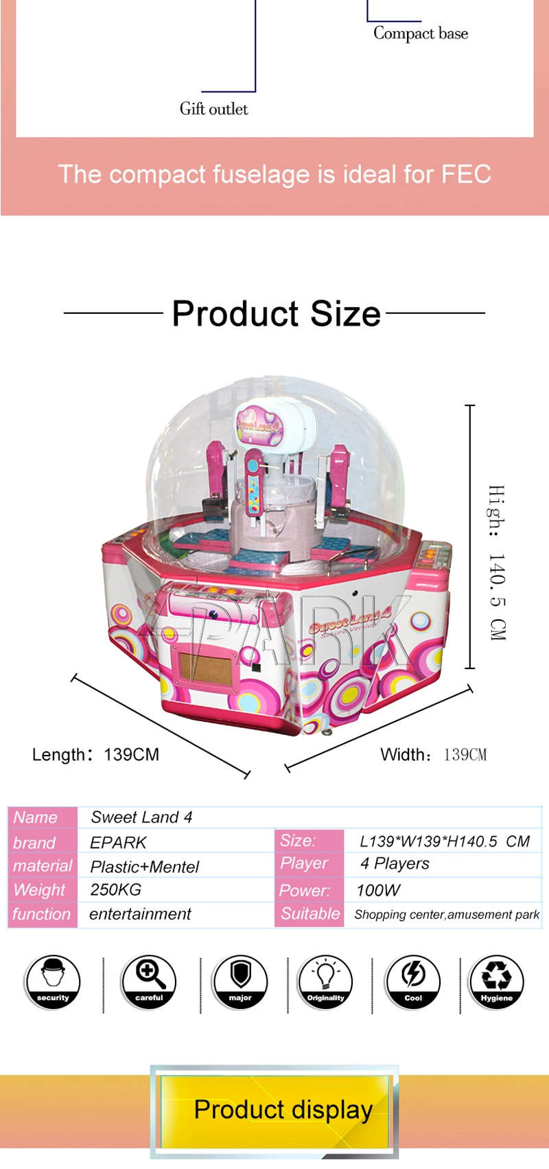 Popular Coin Operated Sweet Land 4 Candy Vending Machine Amusement Lottery Candy Prize Game Machine