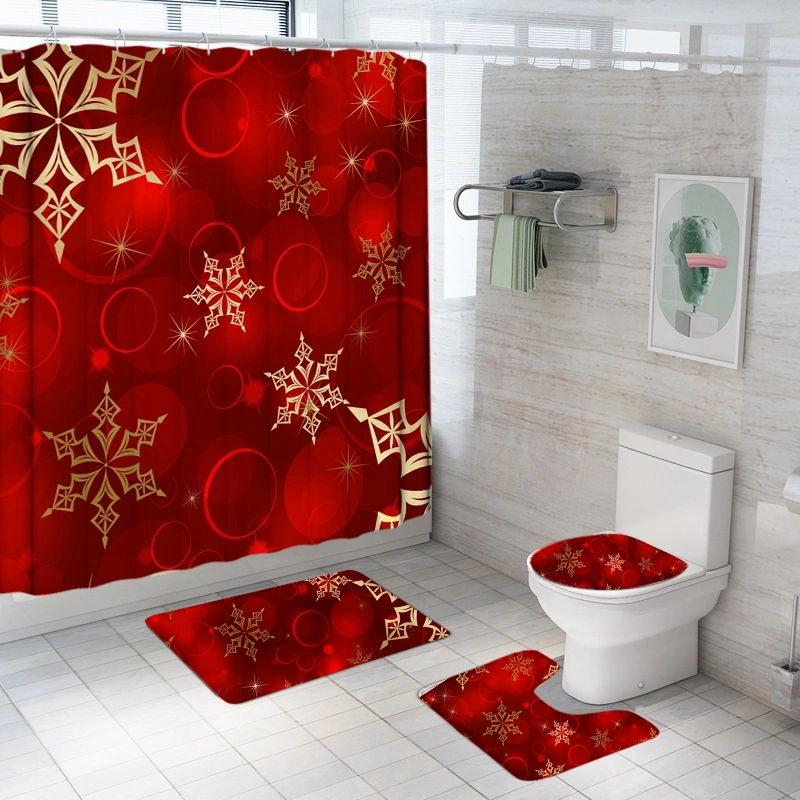 Bathroom Rug Set for Christmas Shower Curtain Non Slip Mat Bathroom Rug Set 4 Piece