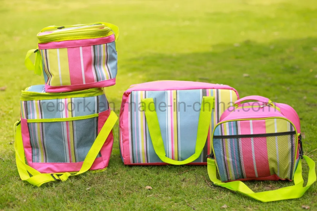 Promotional Stripe Picnic Lunch Bento Foods Fruits Cans Ice Bag Thermal Cooler Bag Insulated Cooler Bag