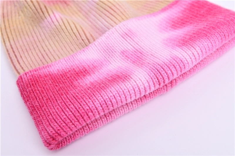 Plain Fake Fur POM POM Ski Tie Dye Knit Hat Women Winter Tie-Dye Cashmere Angora Knitted Fur Beanie Hats