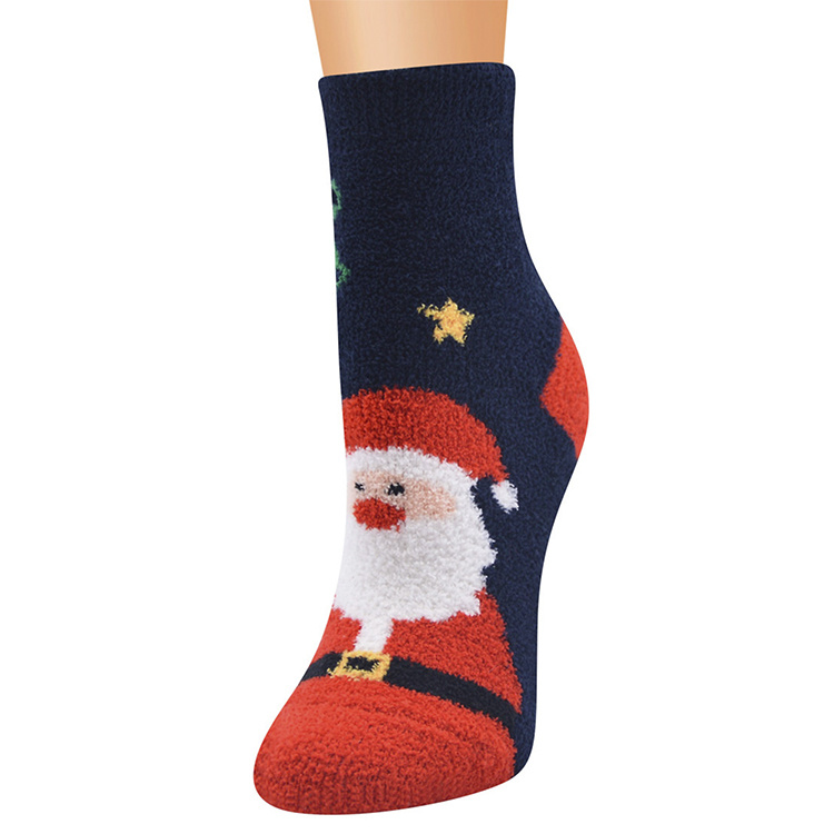 Custom Logo christmas Gift Santa Color Feather Animal Terry Fluffy Happy Funny Socks