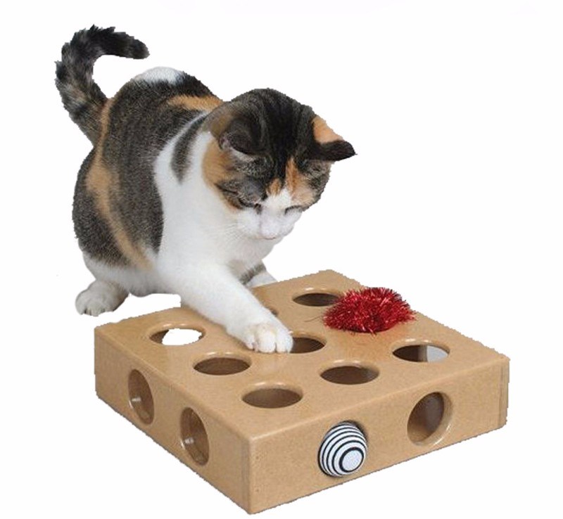 Cat Toy Pet Peek&Play Toy Box Cats Hide&Seek Box Scratching Toy Funny Platform Kitty Puzzle Toys with Balls Pet Product