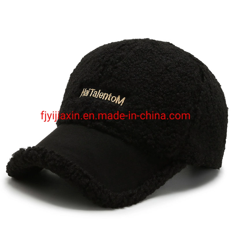 Autumn and Winter Lamb Wool Embroidered Baseball Cap