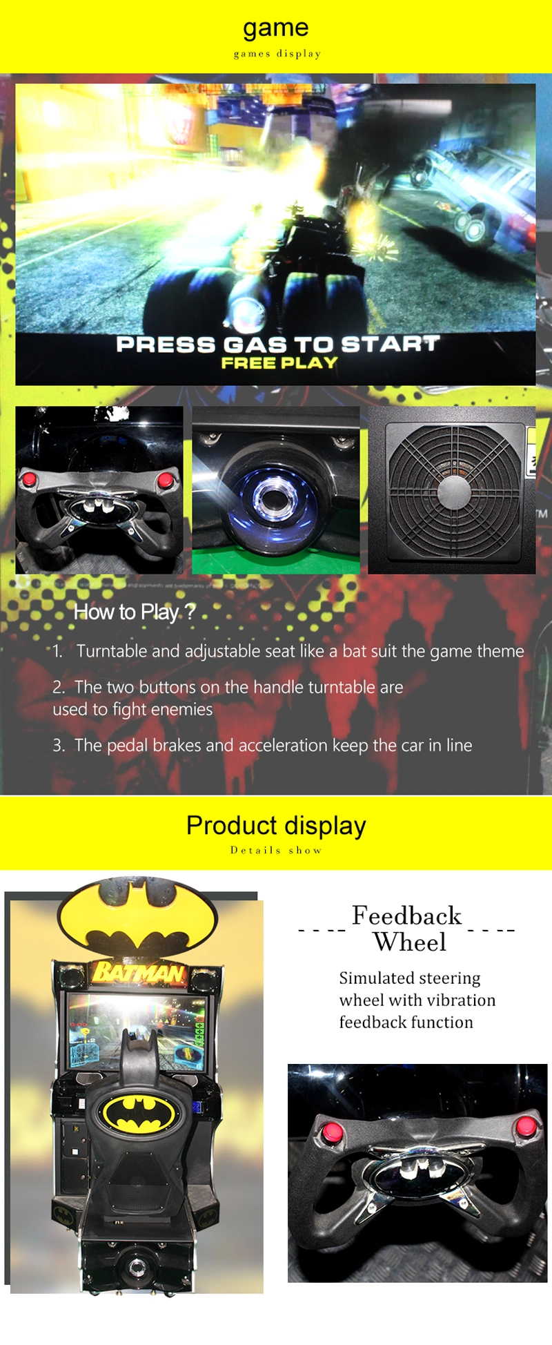 Japan Arcade Racing Car Simulator 2 in 1 Batman Shooting Video Game Machine for Sale