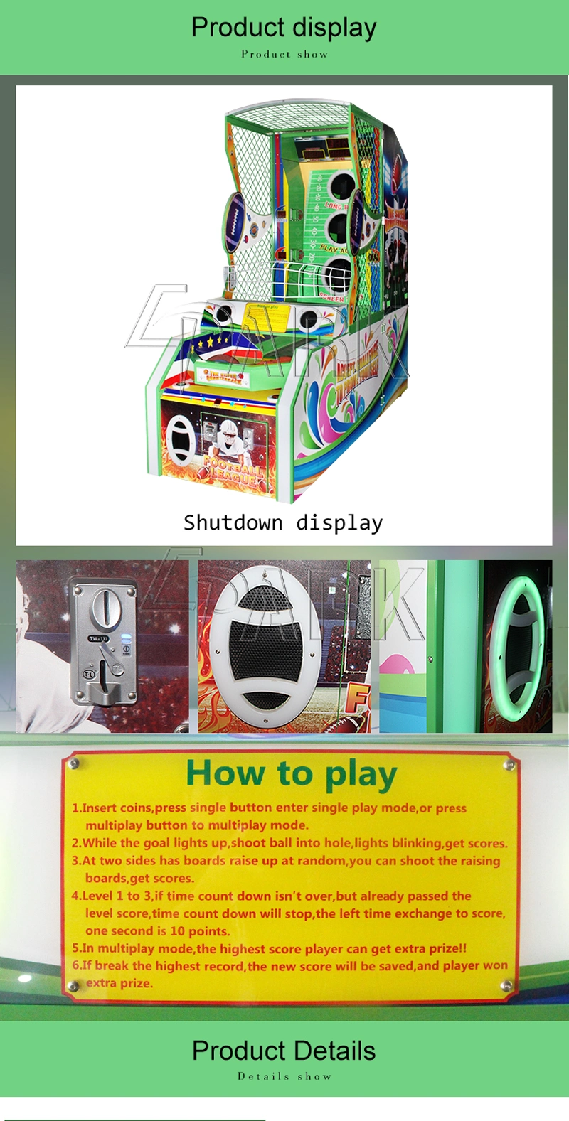 Amusements Kids Coin Operated American Football Street Basketball Rugby Game Arcade Machine