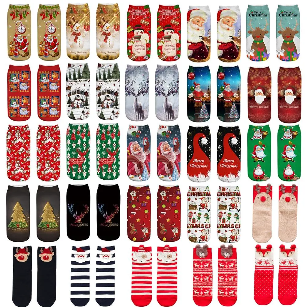 New Christmas Socks Women Cotton Funny Socks Pattern Print Red Cute Kawaii Female Short Warm Socks High Christmas Gift