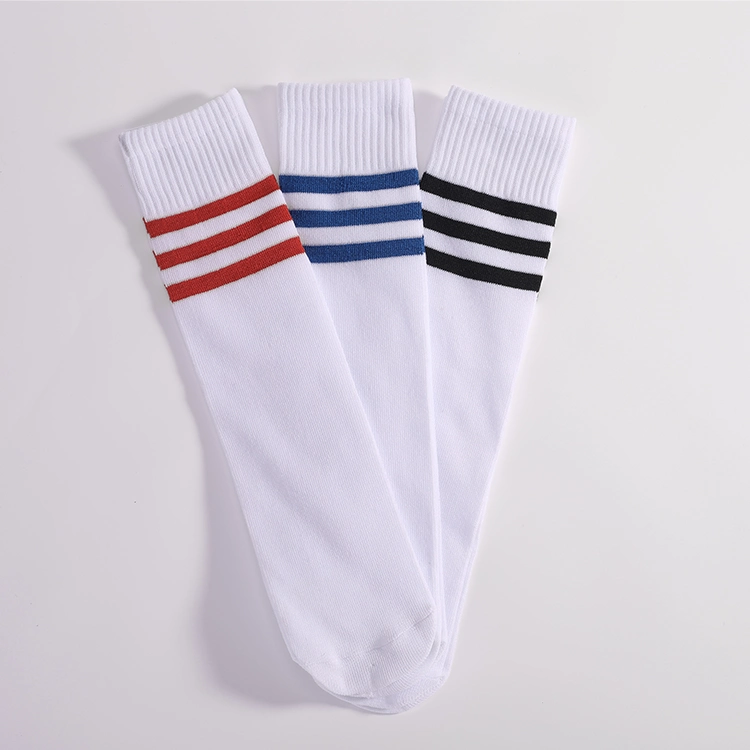 Wholesale Solid Color Stripe Cheerleader Socks Youth MID Calf White Athletic Crew Training Basketball Sports Socks