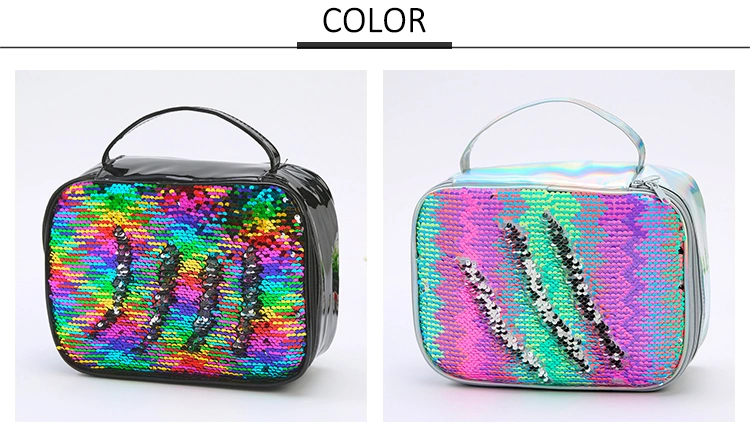 Fashion Sequins Cooler Insulated Lunch Box Bag Ice Box Cooler Insulated Thermal Reversible Sequins Rainbow Lunch Bag for Kids