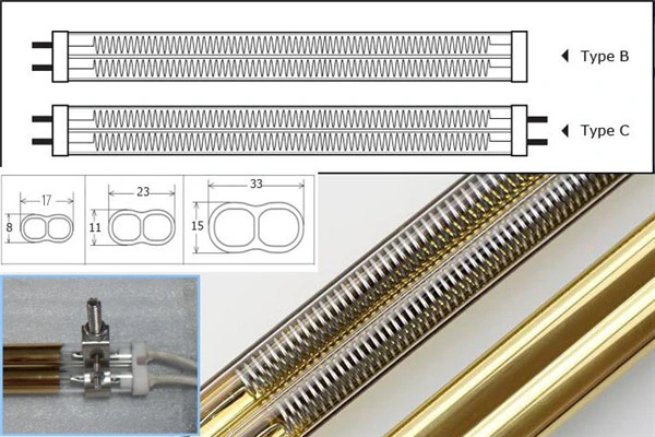 Gold Layer Medium Wave Quartz Heater IR Tube Heating Lamp Carbon Infrared Emitters