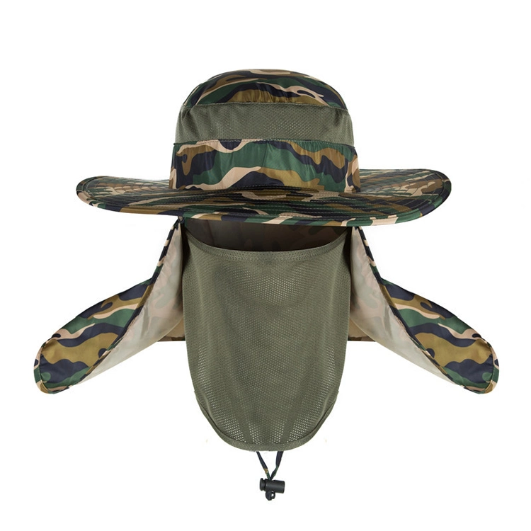 Men Camouflage Fishing Hat Nylon Breathable Bucket Hat with Face Cover Sun Protection Hat