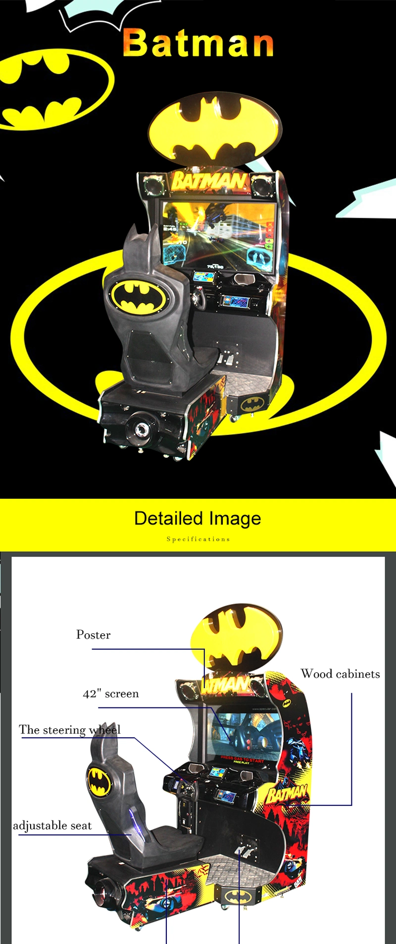 Japan Arcade Racing Car Simulator 2 in 1 Batman Shooting Video Game Machine for Sale