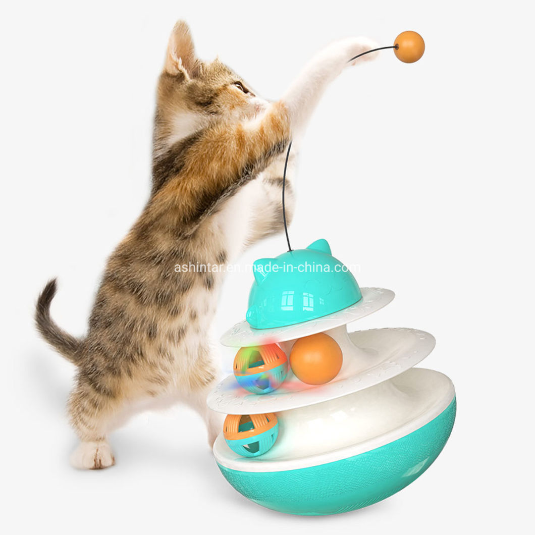 Funny 3 Layers Interactive Turntable Circle Track Plastic Disk Moving Balls Kitten Cats Pet Toys