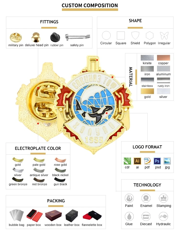 Factory Custom Metal Badge Enamel Electroplating Gold Plated Pin Badge