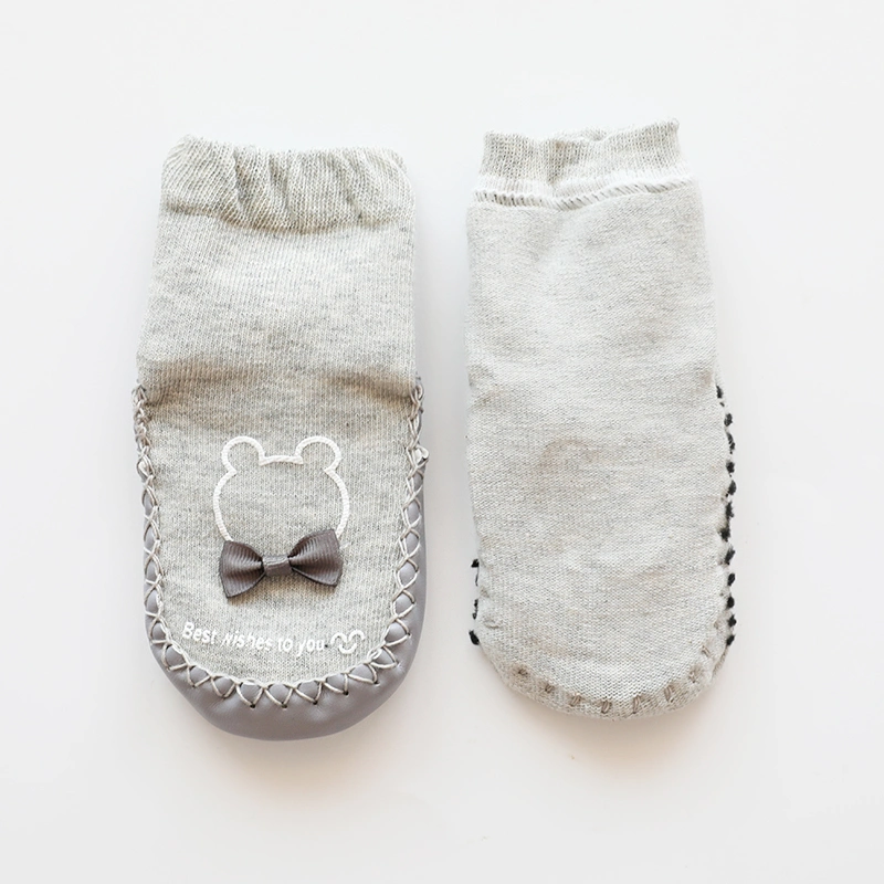 Autumn and Winter New Children's Socks Combed Cotton Baby Toddler Shoes Bow-Tie Girl Socks Non-Slip Leather Bottom Floor Socks