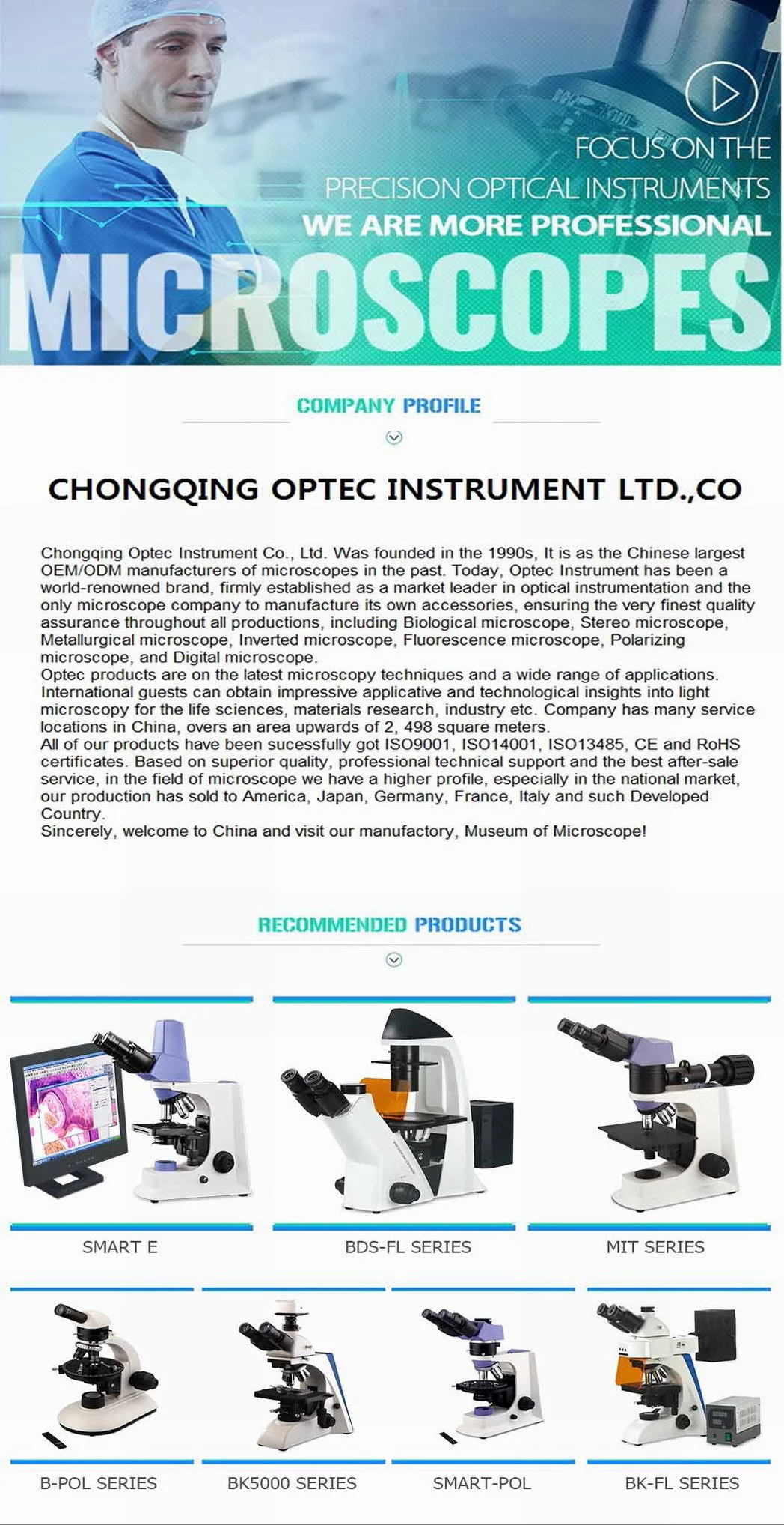 Trinocular Digital Microscope for Biological Trinocular Microscope Laboratory Instrument