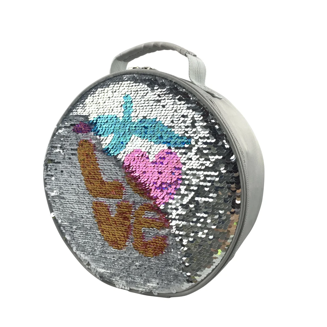 Sequin Flipable Holographic Love Strawberry Round Lunch Bag for Kids