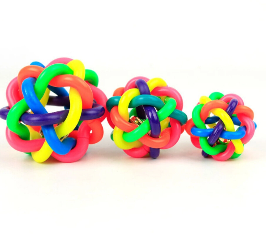 Rainbow Ball Rubbe Dog Toys Colorful Bell Ball Sound Dog Ball