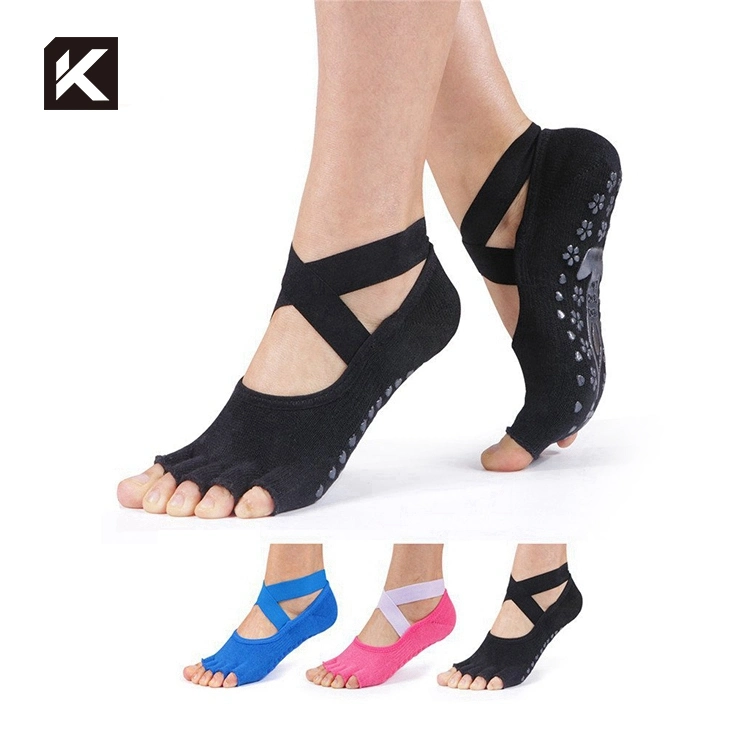Open Toe Yoga Socks Cotton Knitted Toeless Yoga Socks 5 Toe Ankle Grip Socks