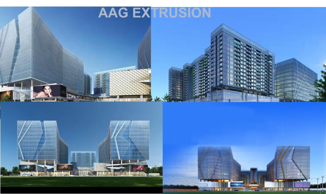Aluminium Unitiz Glazing PVDF and Anodizing Curtain Wall with Hidden or Exposed or Semi-Exposed System and Different Color and Various Shapes