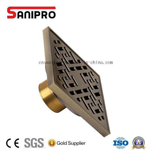 Sanipro Antique Brass Bathroom and Kitchen Square Floor Shower Drain