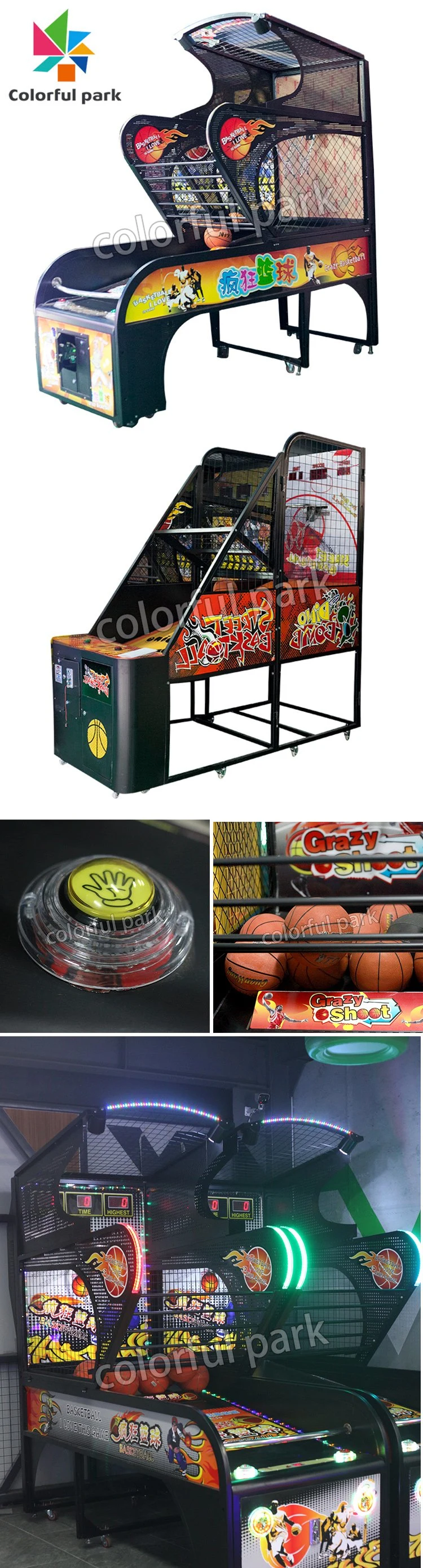 Colorful Park Indoor Sport Game Basketball Coin Operated Street Basketball Arcade Game Machine