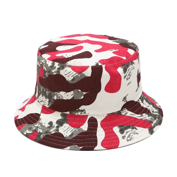 Men and Women Camouflage Summer Bucket Hat Sunscreen Beach Casual Cotton Hat Printing Reversible Fisherman Hat UV Protection Hat Unisex Chapeau