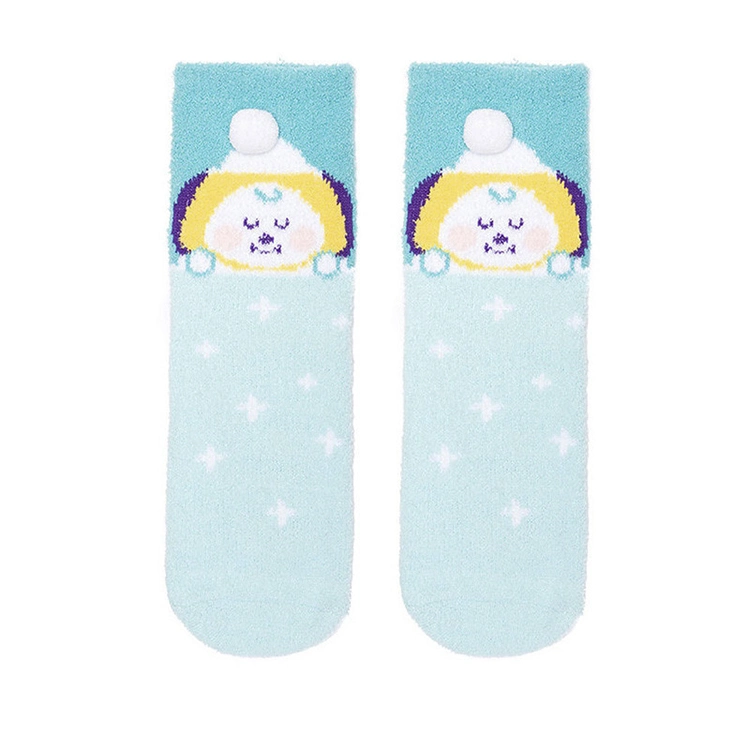 Custom Feather Yarn Lovely POM-POM Girls Warm Happy Kids Socks