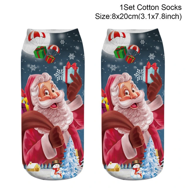 New Christmas Socks Women Cotton Funny Socks with Pattern Print Red Cute Kawaii Female Short Warm Socks High