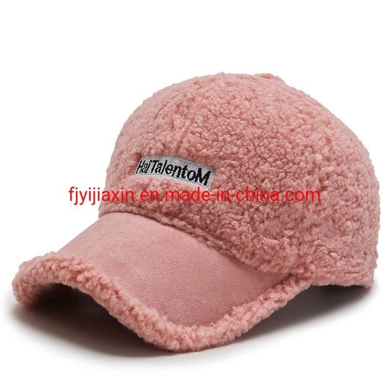 Autumn and Winter Lamb Wool Embroidered Baseball Cap