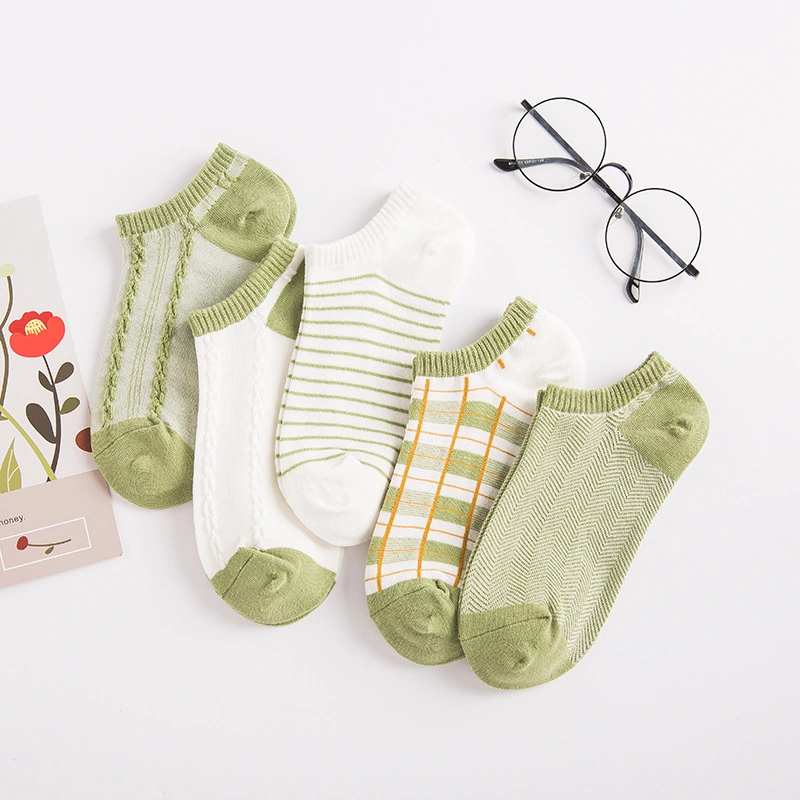 Wholesale Women Socks Green Invisible Cotton Ankle Socks