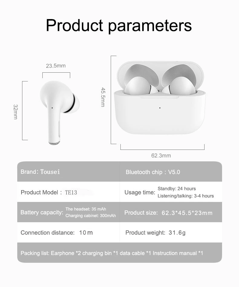 New Te13 Tws Headphones 5.0 for Mobile Wireless Stereo, True Wireless Bluetooth Stereo Headphones Wholesale