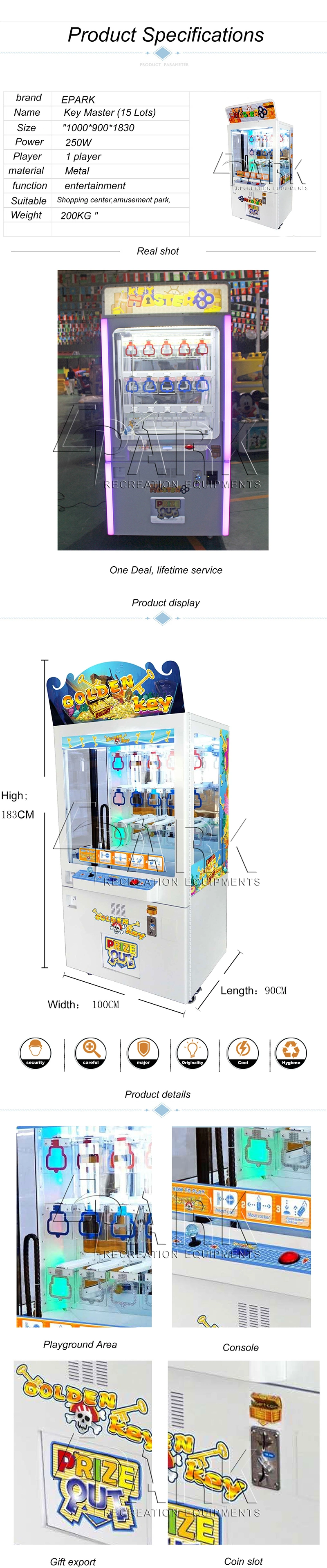 Key Master (15 Lots) Cut Prize Game Machine Crane Claw Vending Machine for Sale