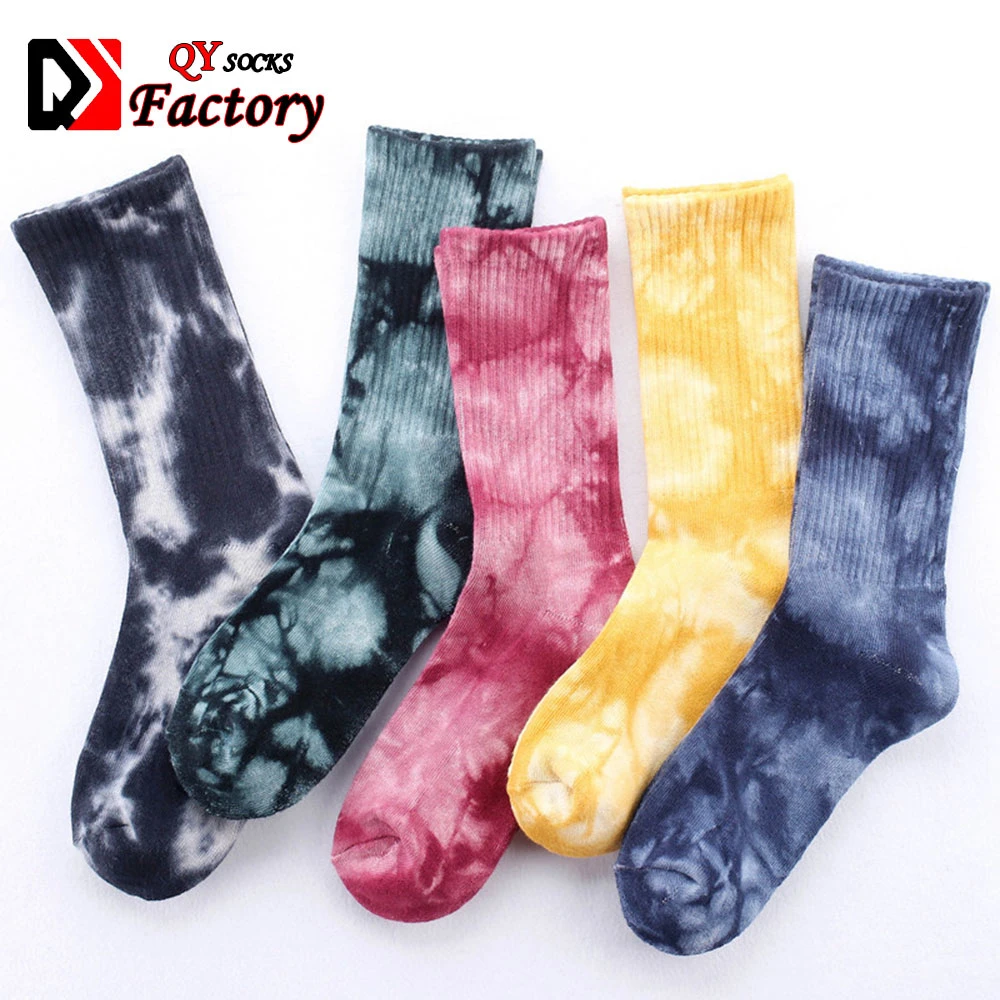 Custom Soft Women Tie Dye Cotton Socks Colored Casual Athletic Crew Socks