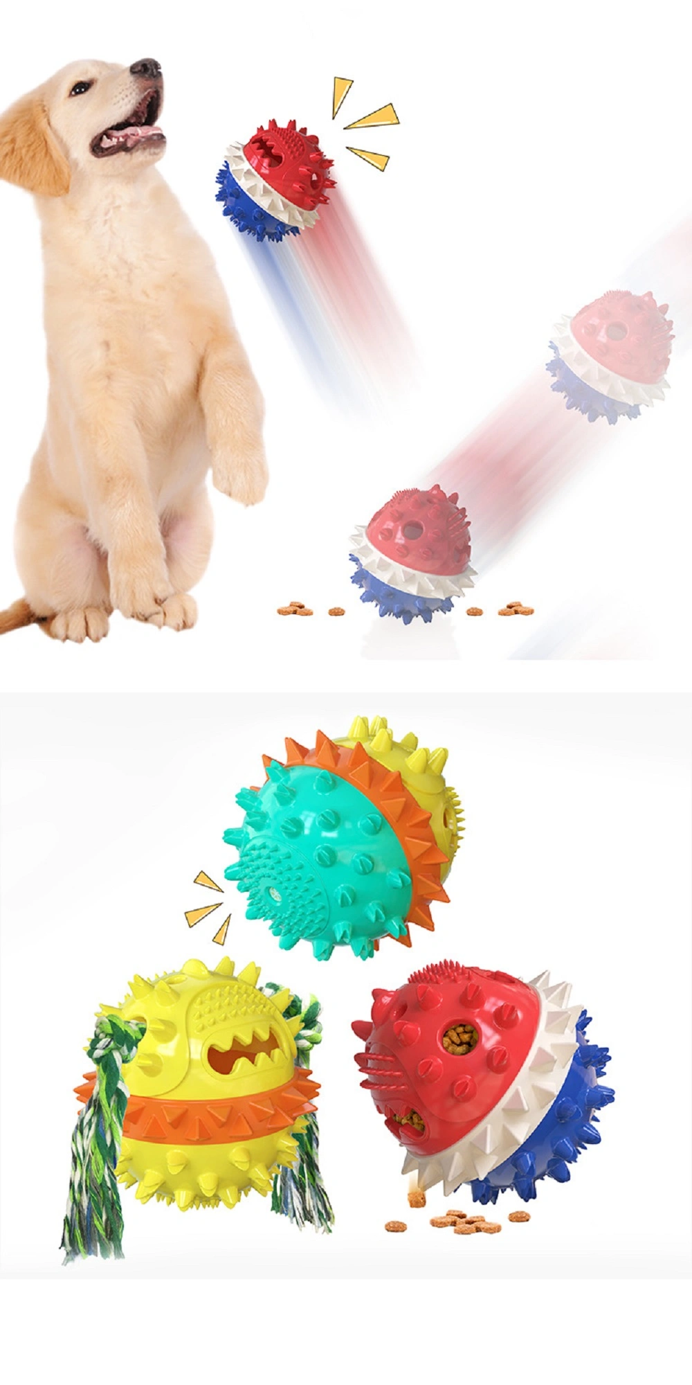 Interactive Treat Toy Pet Chew Toy Squeaky Bounce Toy with Rope for Aggressive Dog Chewers Esg17258