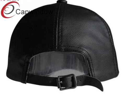 Blank Pain Leather Baseball Cap with Leather Strap and Metal Buckle Closure 