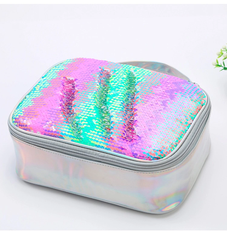 Fashion Sequins Cooler Insulated Lunch Box Bag Ice Box Cooler Insulated Thermal Reversible Sequins Rainbow Lunch Bag for Kids