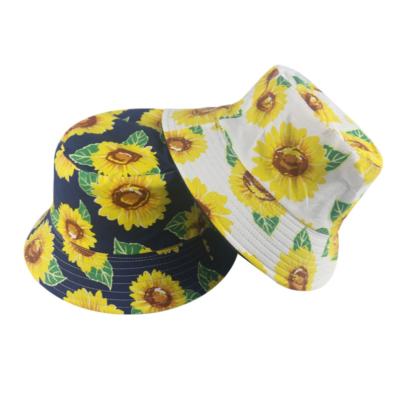 Cotton Printed Sunflower Fisherman Hat Trend Double-Sided Wear Sunhat