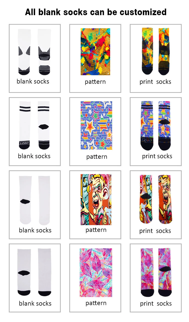 Custom Cotton Blank Sublimation Sports Dress Socks Wholesale 360 Digital Printing Socks