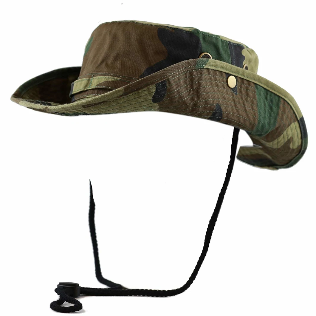 Custom Polyester Breathable Camouflage Bucket Hat Camo with String