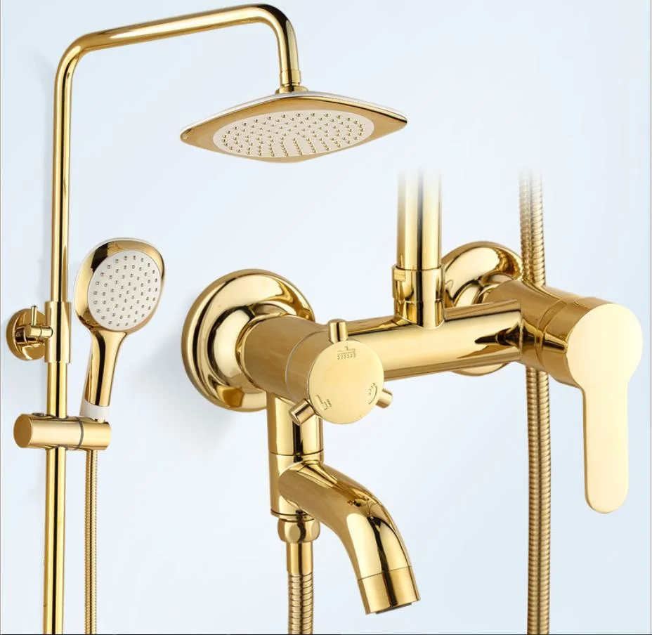 Golden Shower Set Faucet Single Handle 3-Ways Rainfall Shower Mixer with Handshower Waterfall Spout Bathroom Accessories System