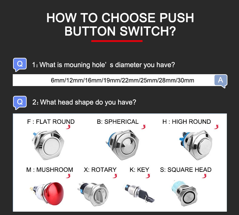 Pushbutton 16mm Momentary Pushbutton Flat Round Head Metal Push Button