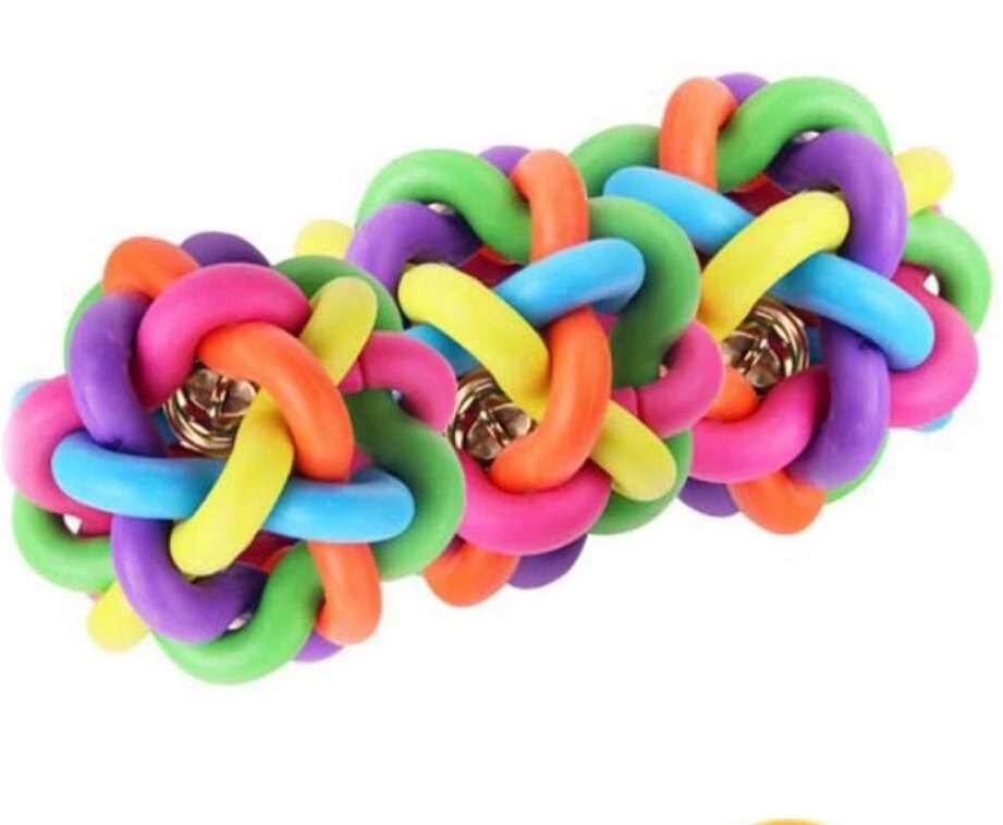 Rainbow Ball Rubbe Dog Toys Colorful Bell Ball Sound Dog Ball